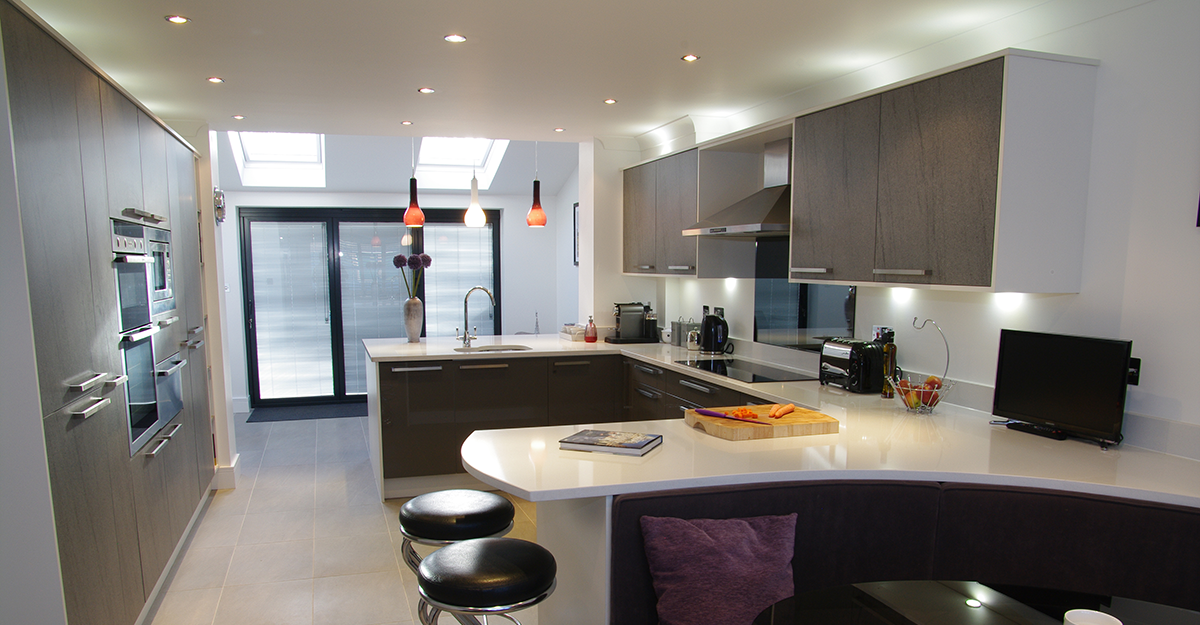dark grey and gloss modern kitchen